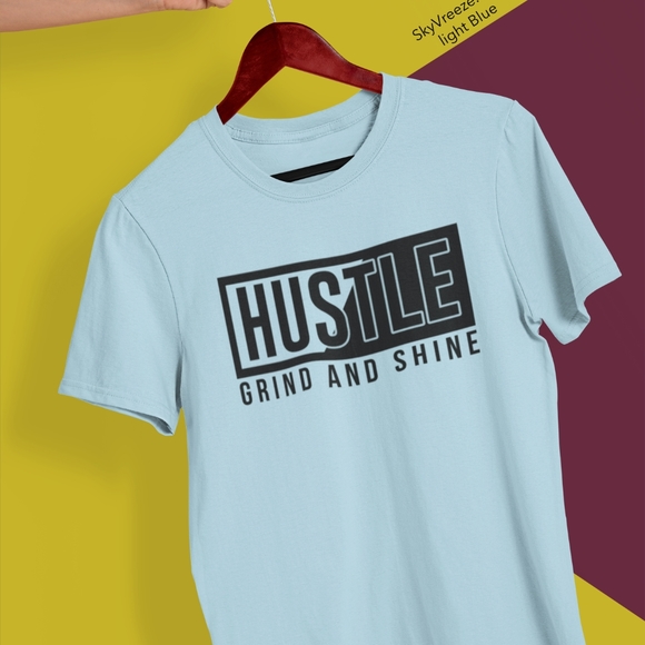 Mens Short Sleeve T-shirt -  Hustle - Light Blue. - Picture 1 of 1